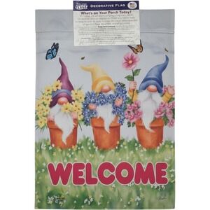 Toland Home Garden Welcome Gnomes Decorative House Flag 28x40 Spring Floral New